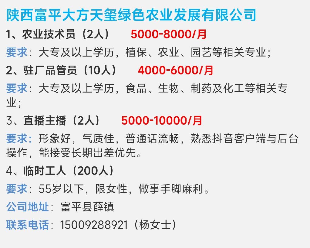 富平最新招聘信息总览